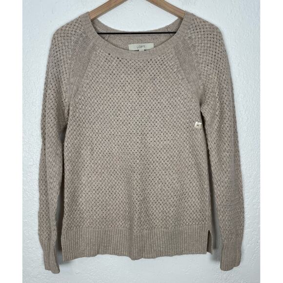 LOFT Beige Wool Blend Knit Pullover Sweater NWT Size Medium - Picture 1 of 4